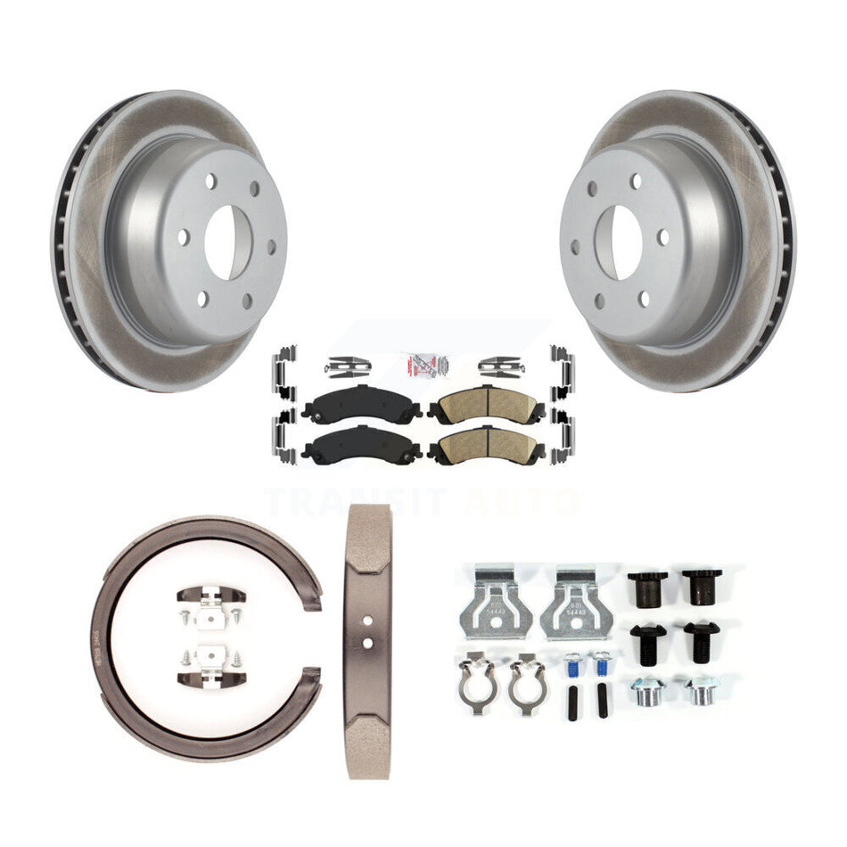 Rear Disc Coated Rotors Ceramic Pads Parking Shoes Hardware Kit For GMC Yukon XL 1500 4WD KGA-107403