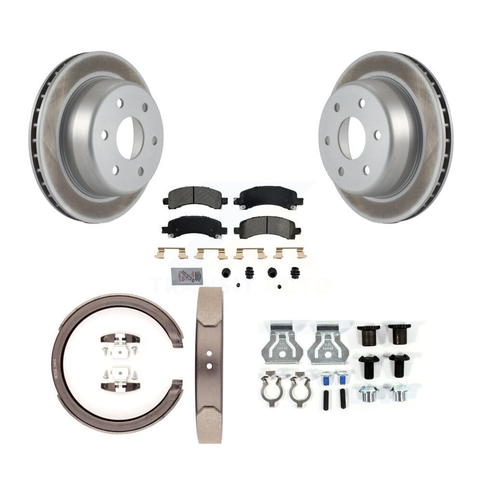 Rear Disc Coated Rotors Semi-Metallic Pads Parking Brake Shoes And Hardware Kit For KGA-107405