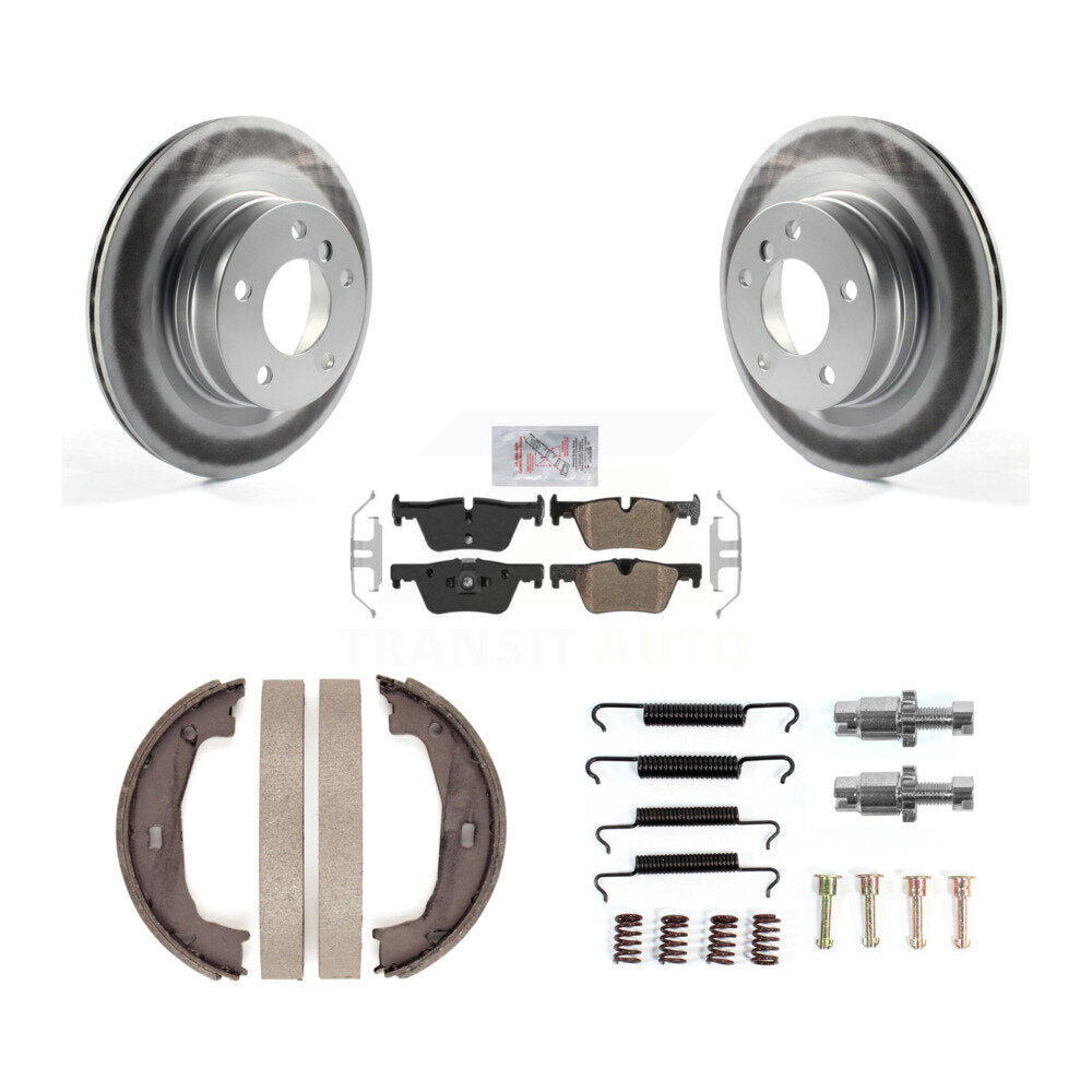 Rear Disc Coated Rotors Semi-Metallic Pads Parking Brake Shoes Hardware Kit For BMW 328i KGA-107412
