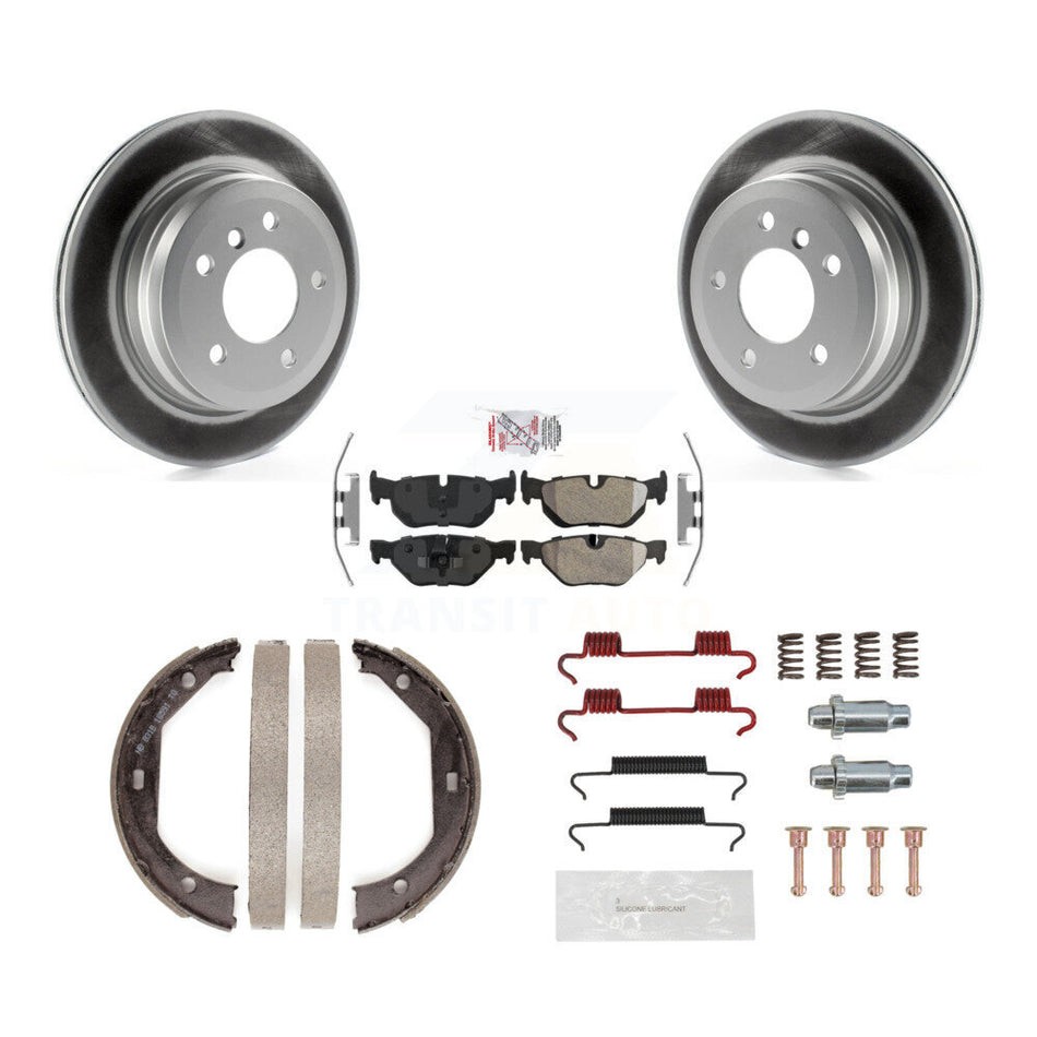 Rear Disc Coated Rotors Semi-Metallic Pads Parking Shoes Hardware Kit For BMW 328i xDrive KGA-107413