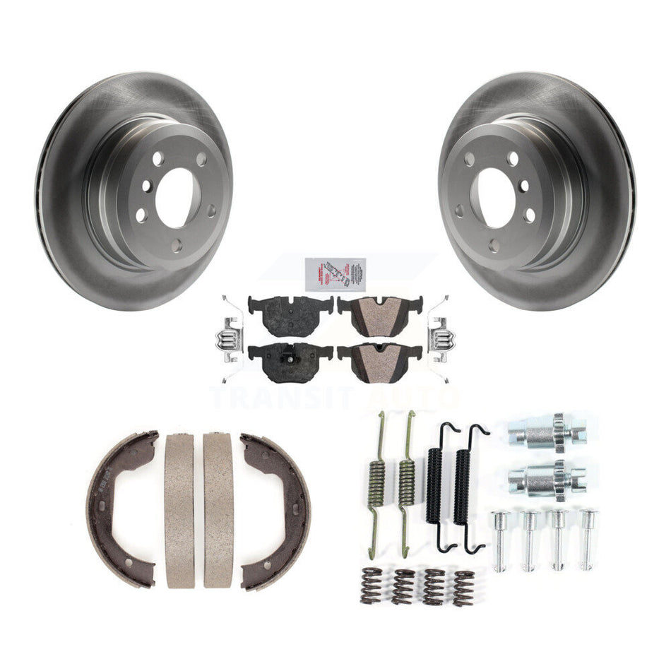 Rear Disc Coated Rotors Semi-Metallic Pads Parking Brake Shoes Hardware Kit For BMW X5 X6 KGA-107420