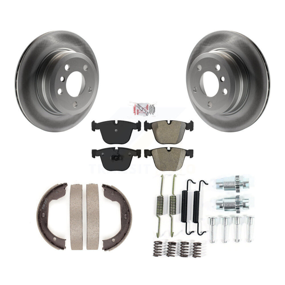 Rear Disc Coated Rotors Semi-Metallic Pads Parking Brake Shoes & Hardware Kit For BMW X6 KGA-107422