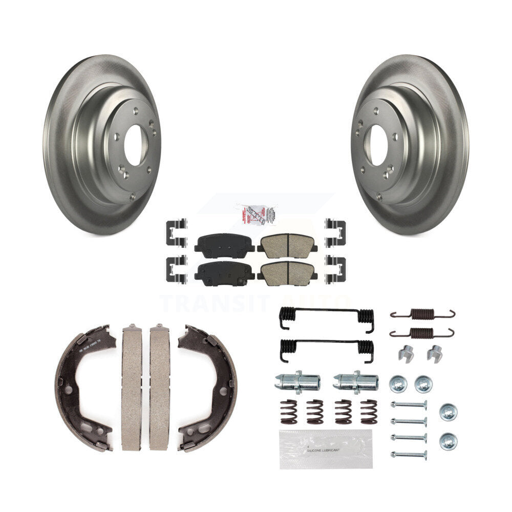 Rear Disc Coated Rotors Ceramic Pads Parking Shoes Hardware Kit For Hyundai Genesis Coupe KGA-107443