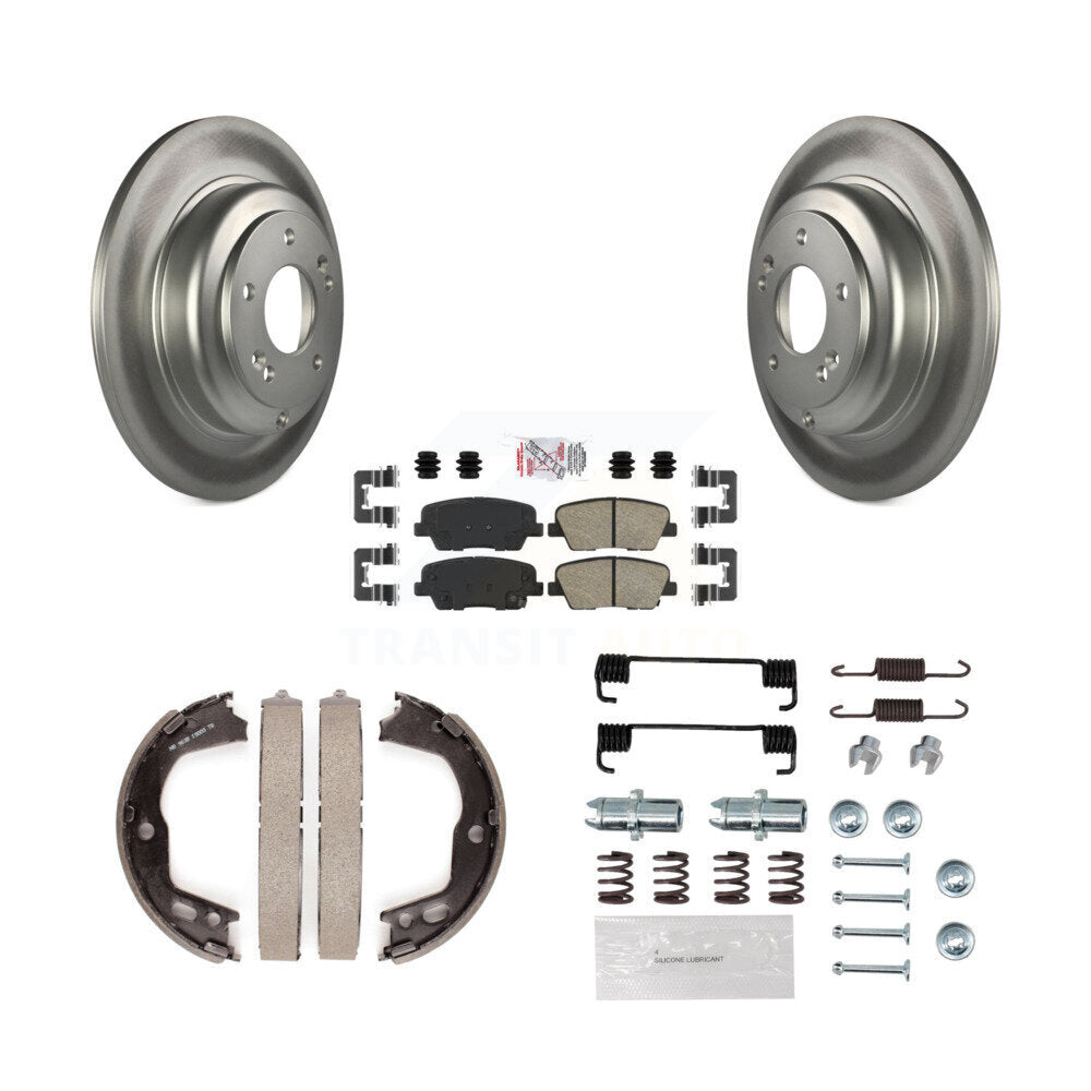 Rear Disc Coated Rotors Ceramic Pads Parking Shoes Hardware Kit For Hyundai Genesis Coupe KGA-107444