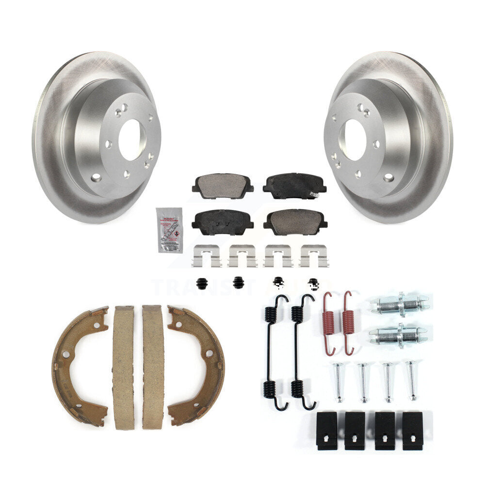 Rear Disc Coated Rotors Ceramic Pads Parking Shoes Hardware Kit For Hyundai Santa Fe Kia KGA-107445