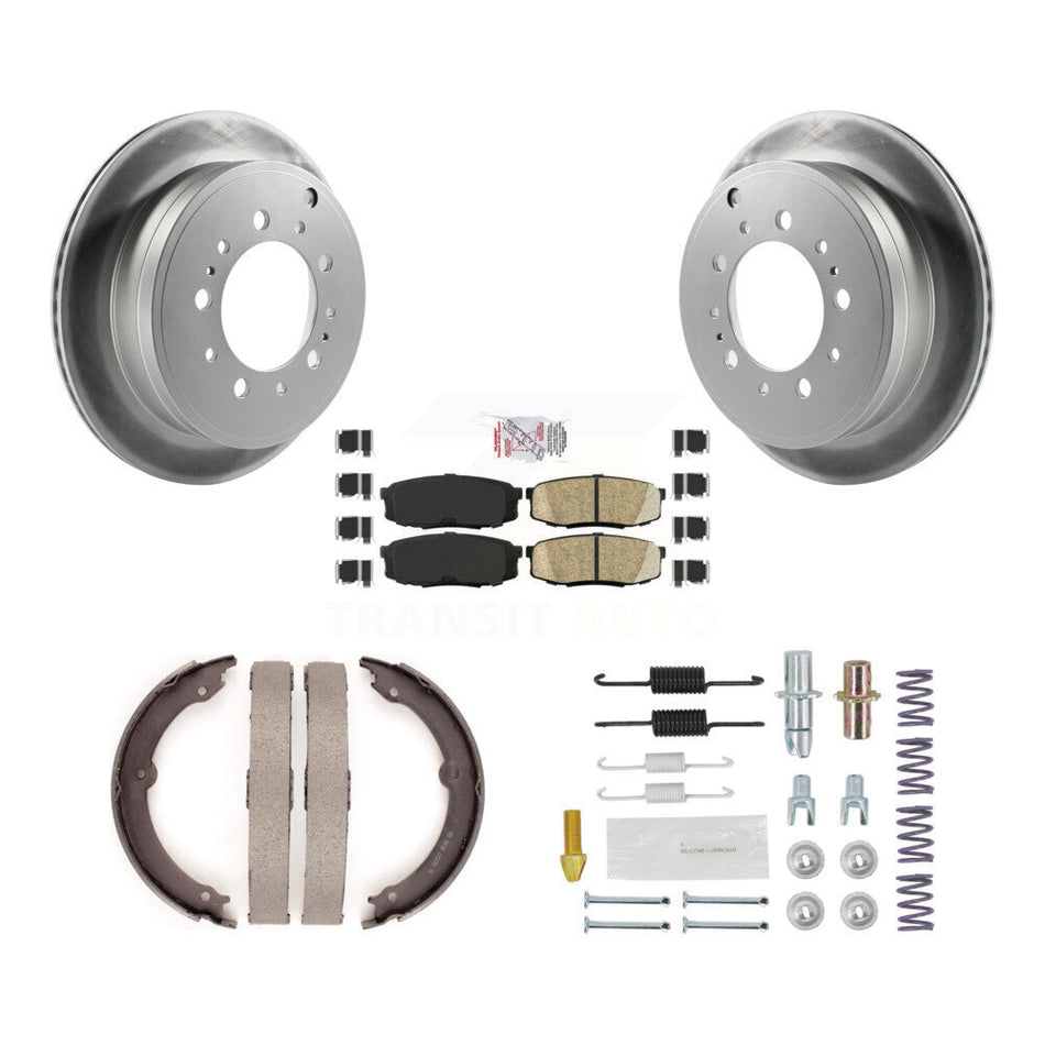 Rear Disc Coated Rotors Ceramic Pads Parking Shoes Hardware Kit For Toyota Tundra Sequoia KGA-107452