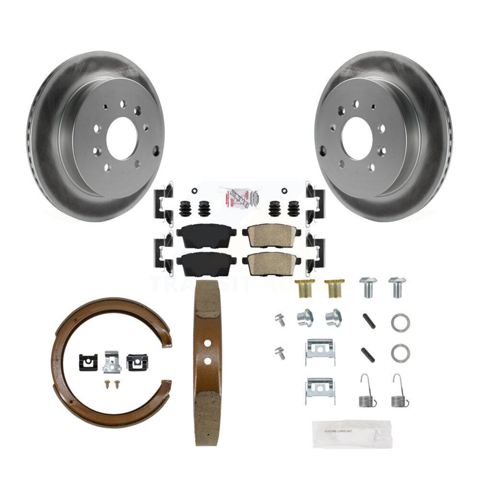 Rear Disc Coated Rotors Ceramic Pads Parking Shoes Hardware Kit For Ford Edge Mazda CX-7 KGA-107455