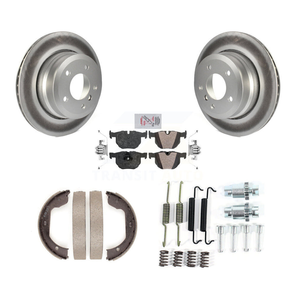 Rear Disc Coated Rotors Semi-Metallic Pads Parking Shoes Hardware Kit For BMW 530xi 528i KGA-107457