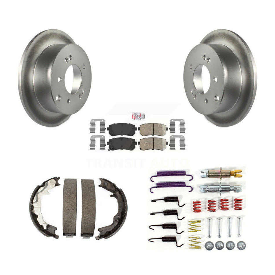 Rear Disc Coated Rotors Ceramic Pads Parking Brake Shoes Hardware Kit For Kia Forte Koup KGA-107465