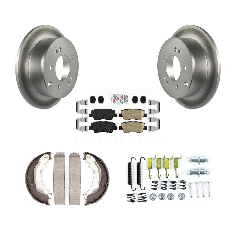 Rear Disc Coated Rotors Ceramic Pads Parking Shoes & Hardware Kit For 2010-2013 Kia Soul KGA-107467
