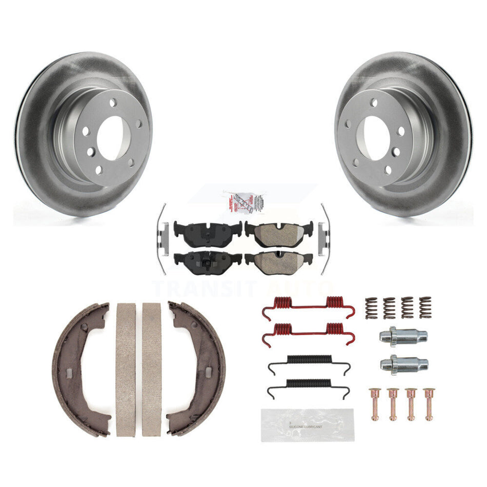 Rear Disc Coated Rotors Semi-Metallic Pads Parking Shoes Hardware Kit For 08-13 BMW 128i KGA-107474