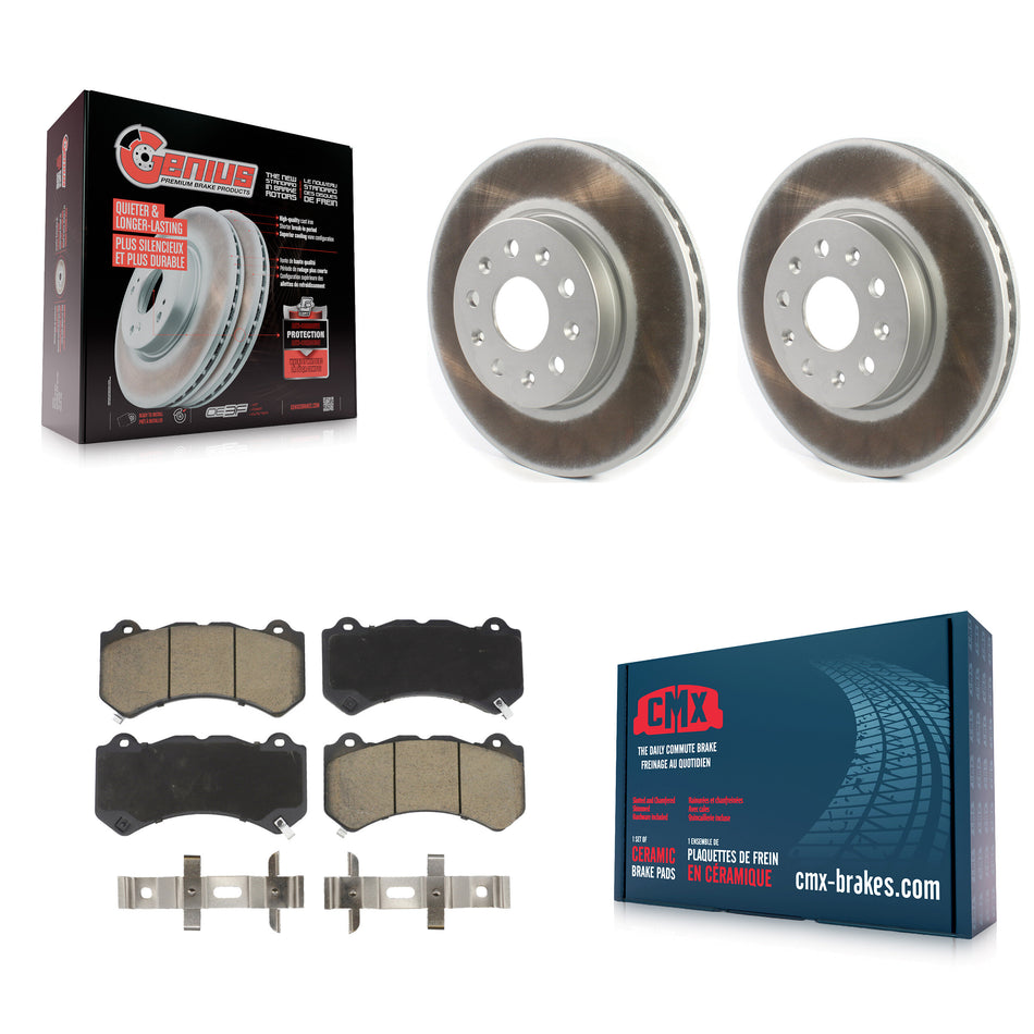 Front Coated Disc Brake Rotors And Ceramic Pads Kit For 2019-2020 Chevrolet Camaro LT LS With 6 Piston Brembo Calipers KGC-100053