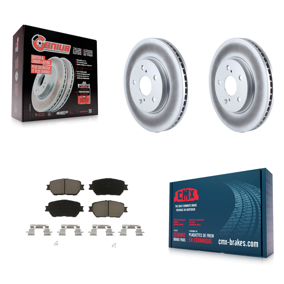 Front Coated Disc Brake Rotors And Ceramic Pads Kit For 2002-2004 Toyota Camry Straight Hat Design With 296mm Diameter Rotor KGC-100217