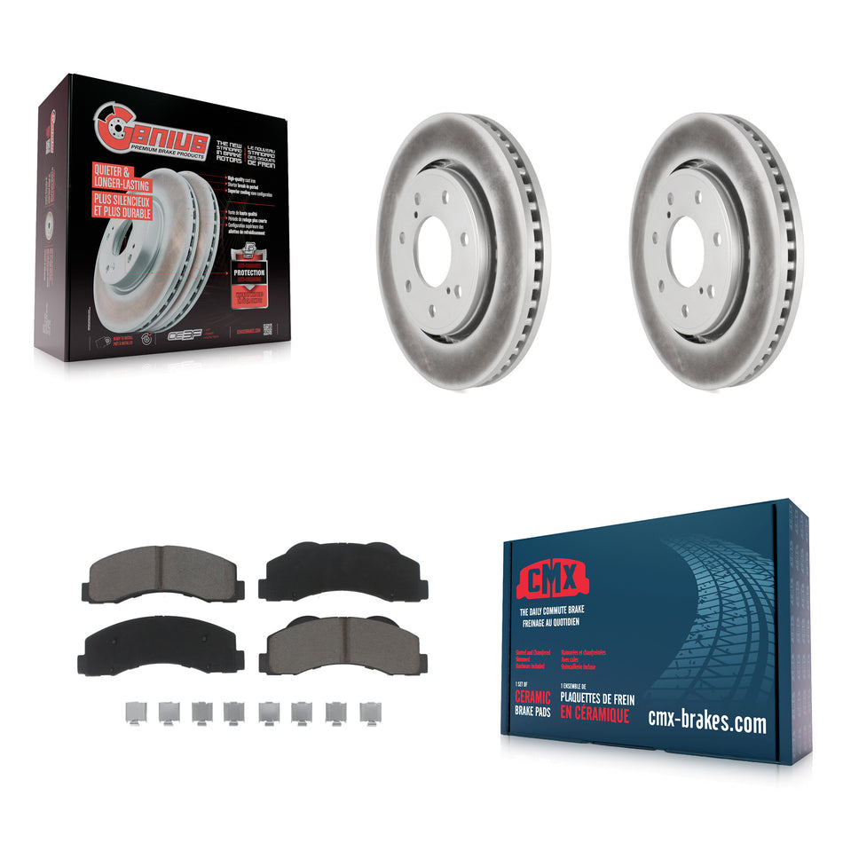 Front Coated Disc Brake Rotors And Ceramic Pads Kit For 2010-2014 Ford F-150 With 7 Lug Wheels KGC-100334