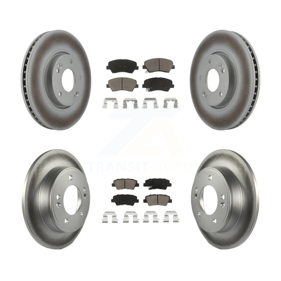 Front Rear Coated Disc Brake Rotors And Ceramic Pads Kit For 2015 Hyundai Veloster Tech RE FLEX SE KGC-100781