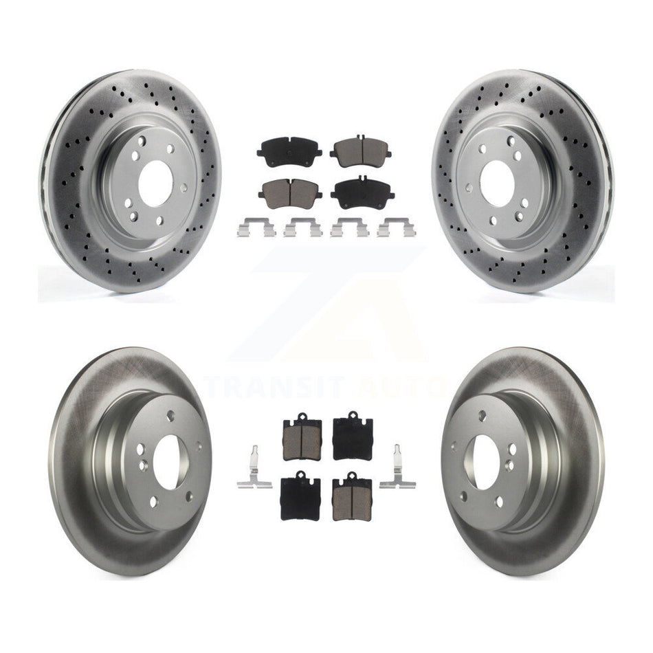 Front Rear Coated Disc Brake Rotors And Ceramic Pads Kit For 2004 Mercedes-Benz C320 Wagon Coupe with RWD With Sport Package KGC-100815
