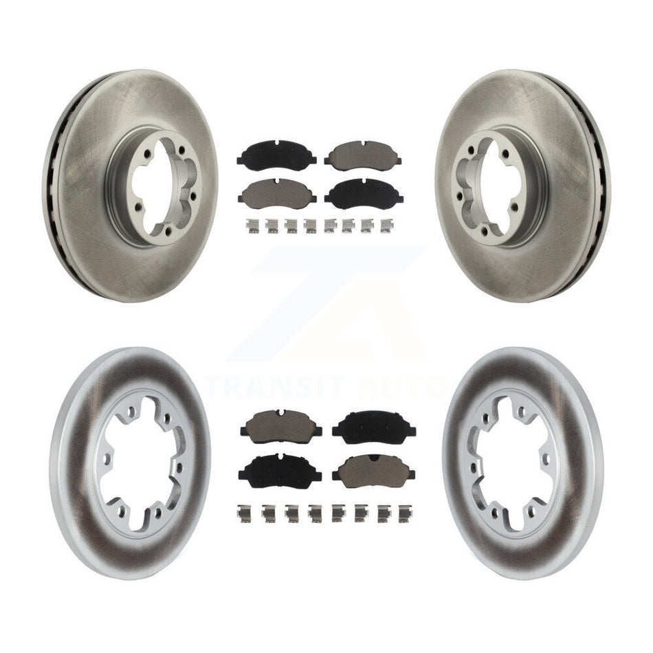 Front Rear Coated Disc Brake Rotors And Ceramic Pads Kit For 2015-2019 Ford Transit-350 HD With 6 Lug Wheels KGC-101286