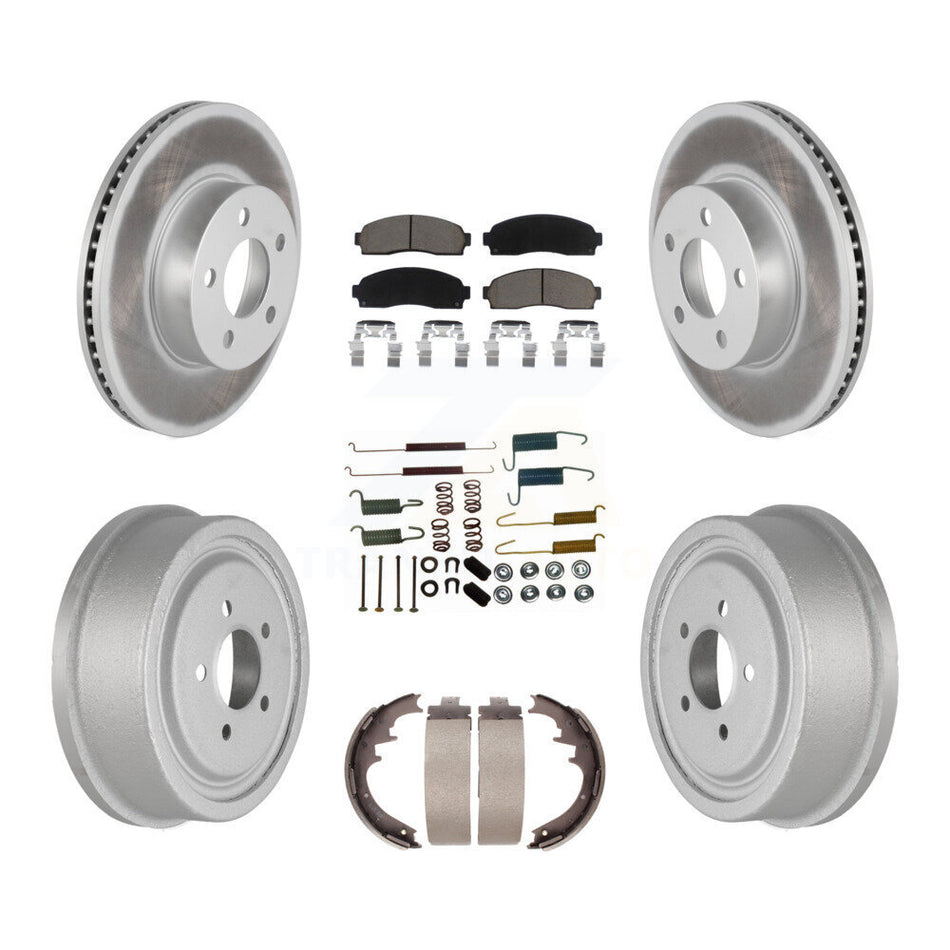 Front Rear Coated Disc Brake Rotors Ceramic Pads And Drum Kit (7Pc) For Ford Ranger Mazda B4000 With 10" Diameter KGC-101893