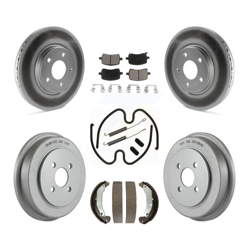 Front Rear Coated Disc Brake Rotors Ceramic Pads And Drum Kit (7Pc) For 2006 Pontiac Pursuit With Brakes KGC-101917