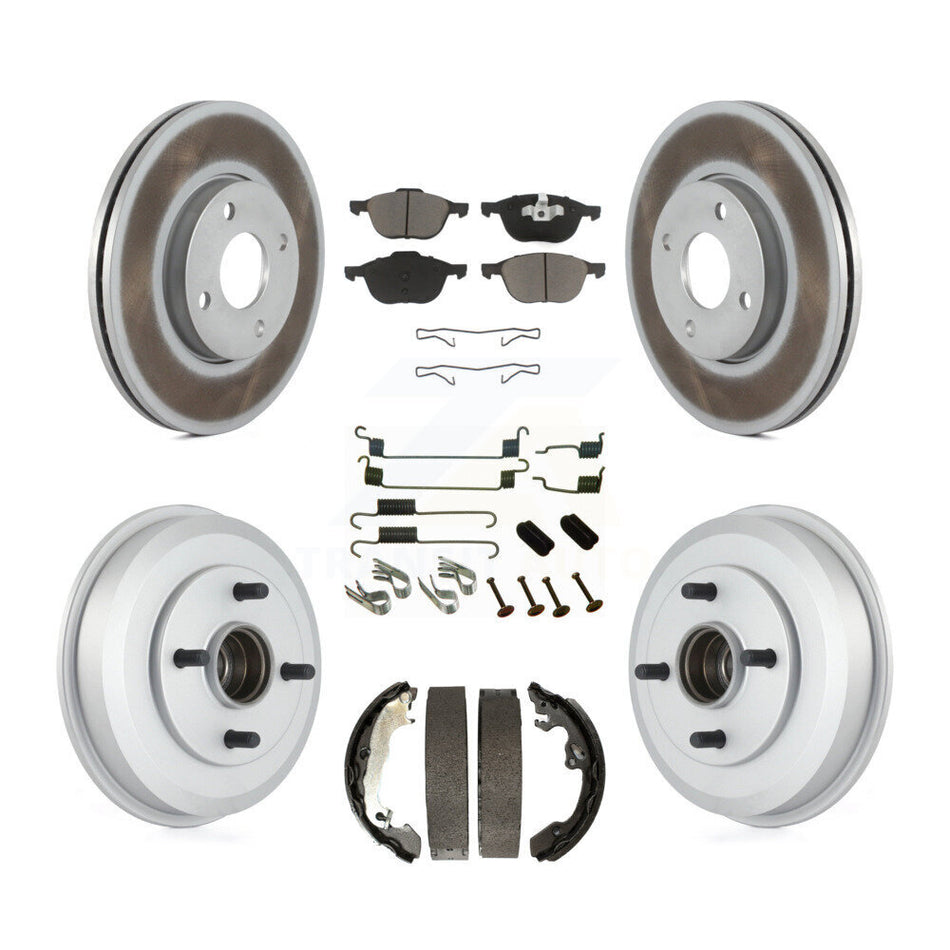 Front Rear Coated Disc Brake Rotors Ceramic Pads And Drum Kit (7Pc) For 2005-2007 Ford Focus Wheel Bearing Includes KGC-101922