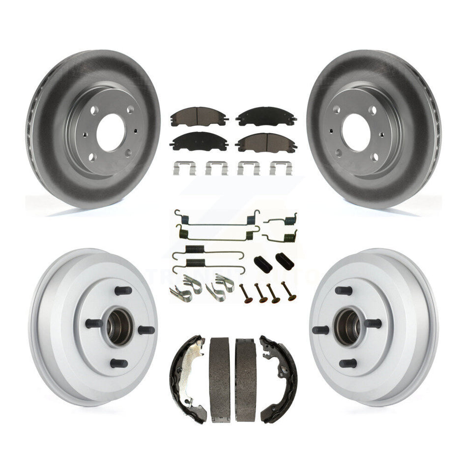 Front Rear Coated Disc Brake Rotors Ceramic Pads And Drum Kit (7Pc) For 2008 Ford Focus Wheel Bearing Includes KGC-101923
