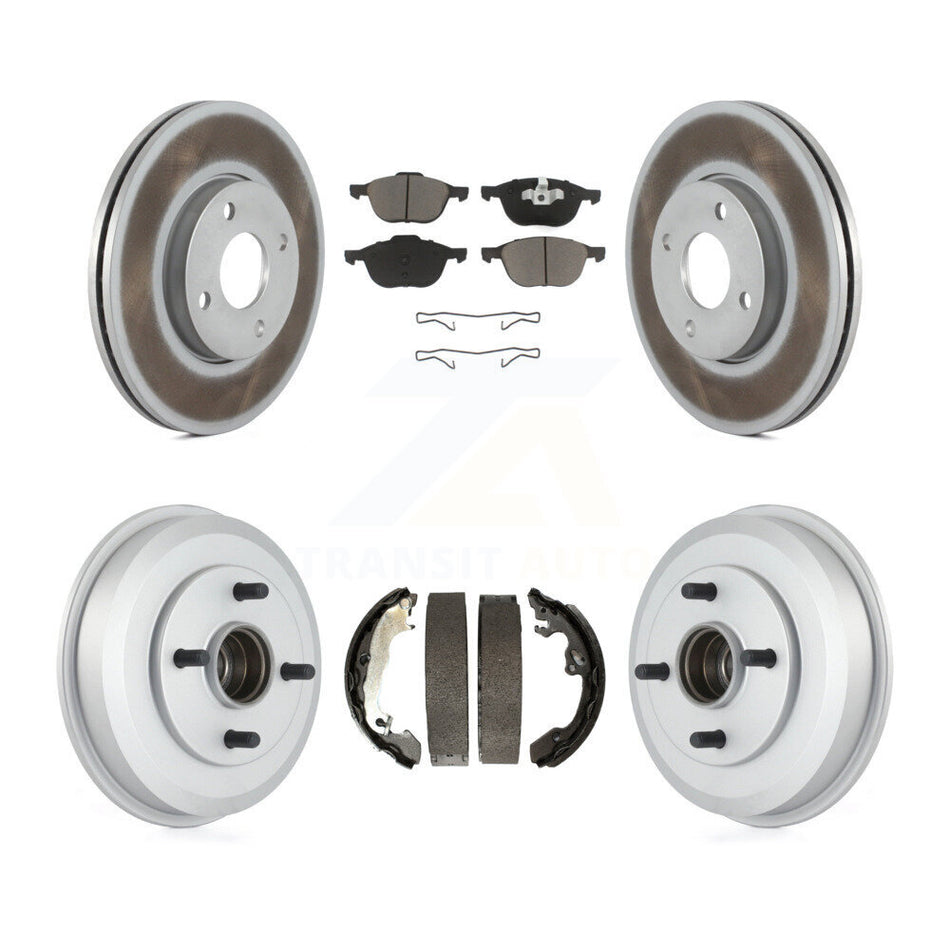 Front Rear Coated Disc Brake Rotors Ceramic Pads And Drum Kit For 2005-2007 Ford Focus Wheel Bearing Includes KGC-102019