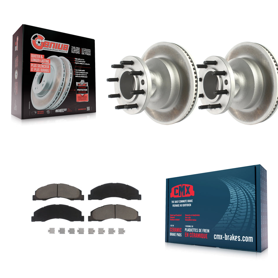 Front Coated Disc Brake Rotors Hub Assembly And Ceramic Pads Kit For Ford E-350 Super Duty E-450 Econoline KGC-102042