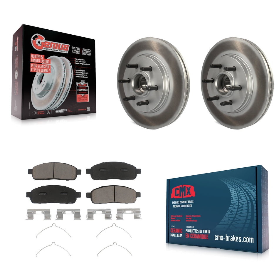 Front Coated Disc Brake Rotors Hub Assembly And Ceramic Pads Kit For Ford F-150 Lincoln Mark LT With 6 Lug Wheels RWD KGC-102044