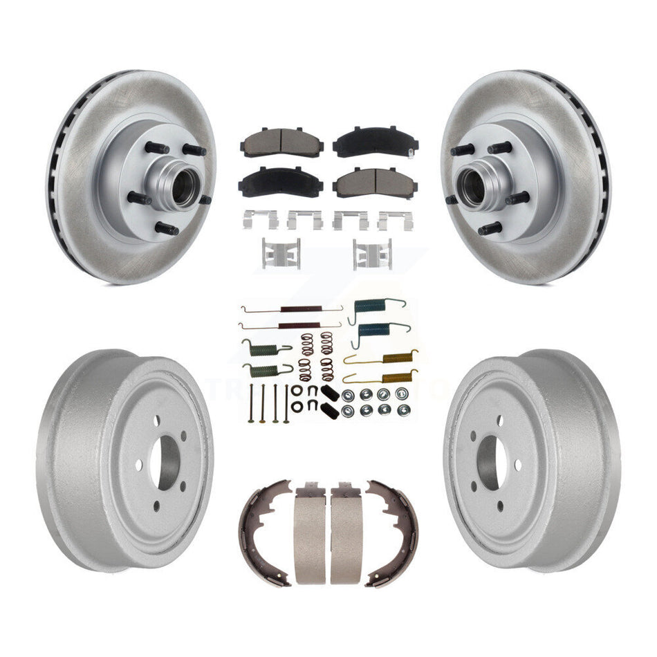 Front Rear Coated Disc Brake Rotors Hub Assembly Ceramic Pads And Drum Kit (7Pc) For Ford Ranger With 10" Diameter KGC-102050