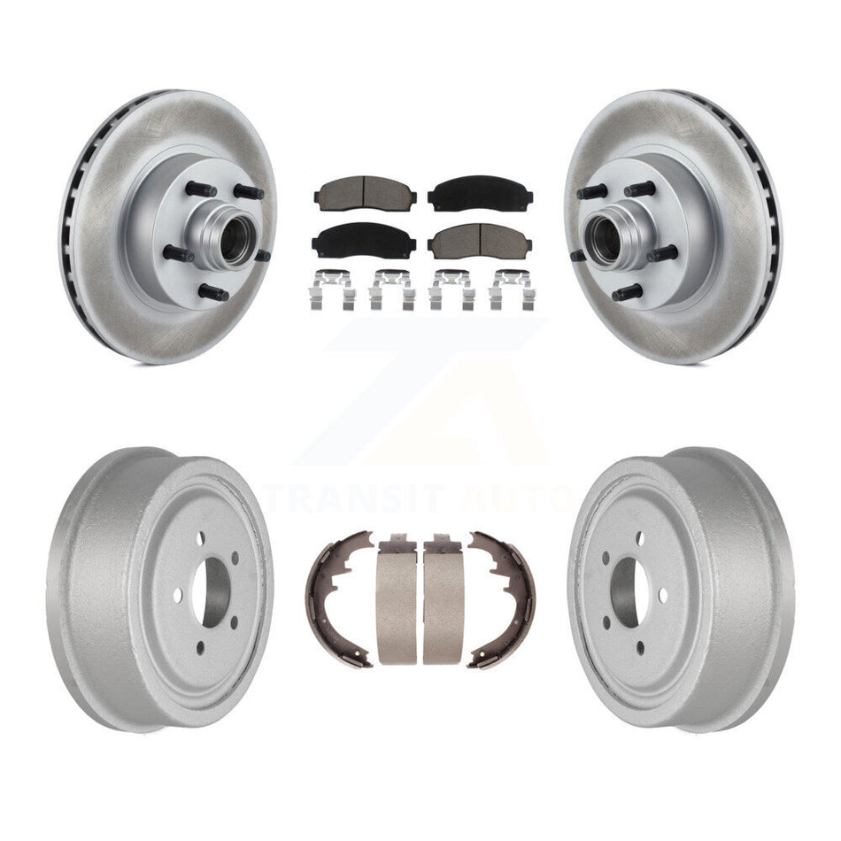 Front Rear Coated Disc Brake Rotors Hub Assembly Ceramic Pads And Drum Kit For 2006-2009 Ford Ranger RWD With 10" Diameter KGC-102051