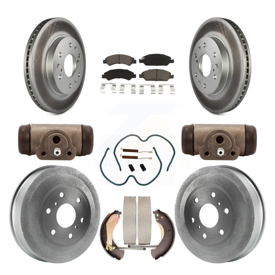 Front Rear Coated Disc Brake Rotors Ceramic Pads And Drum Kit (9Pc) For 2009-2009 Chevrolet Silverado 1500 GMC Sierra Except Vehicles Using Hold Down Pins With 7000 Lb GVW KGC-102092