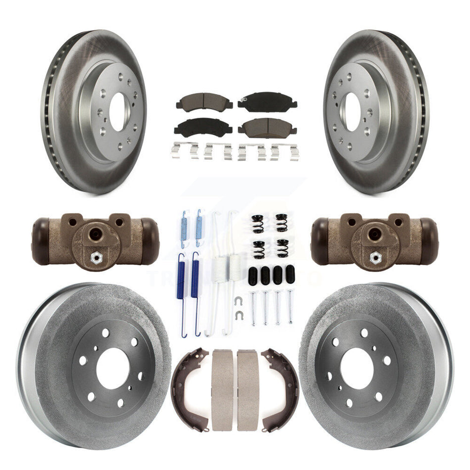 Front Rear Coated Disc Brake Rotors Ceramic Pads And Drum Kit (9Pc) For Chevrolet Silverado 1500 GMC Sierra With 6400 Lb GVW KGC-102096