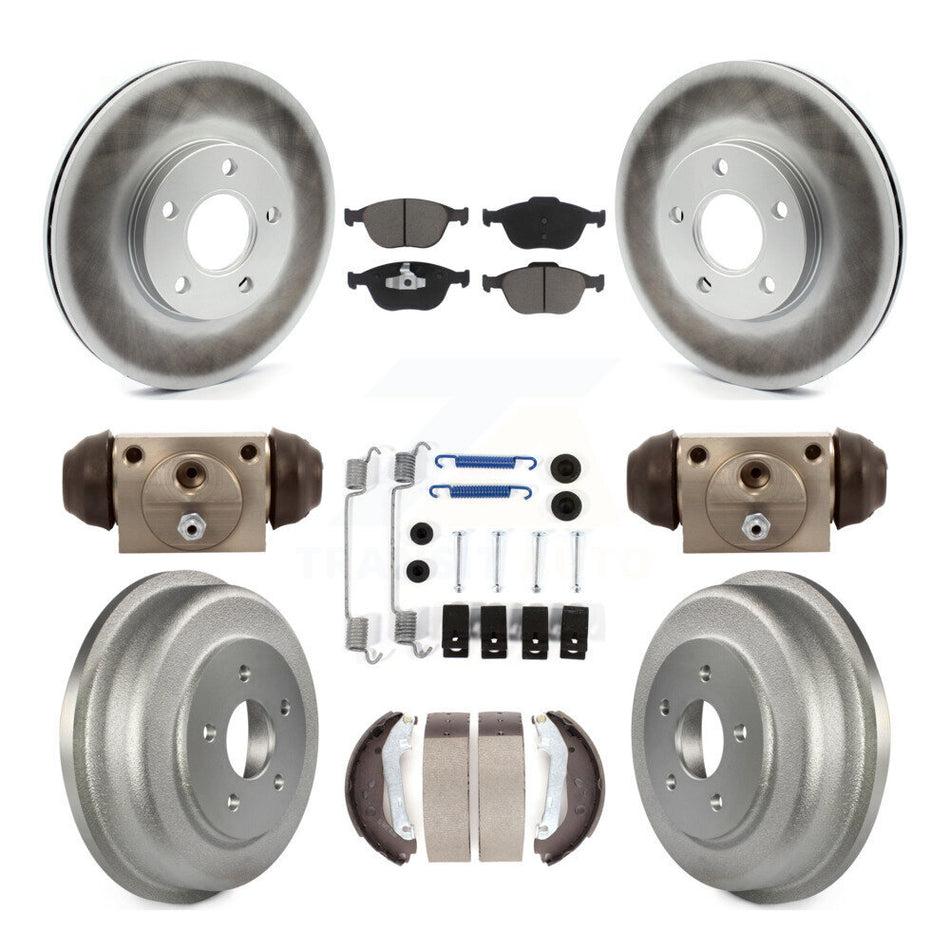 Front Rear Coated Disc Brake Rotors Ceramic Pads And Drum Kit (9Pc) For 2010-2013 Ford Connect KGC-102100