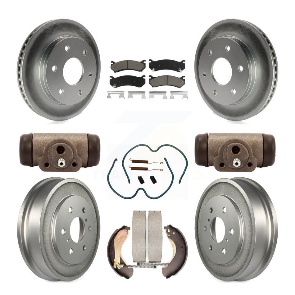 Front Rear Coated Disc Brake Rotors Ceramic Pads And Drum Kit (9Pc) For Chevrolet Silverado 1500 GMC Sierra Classic With 7000 Lb GVW KGC-102101