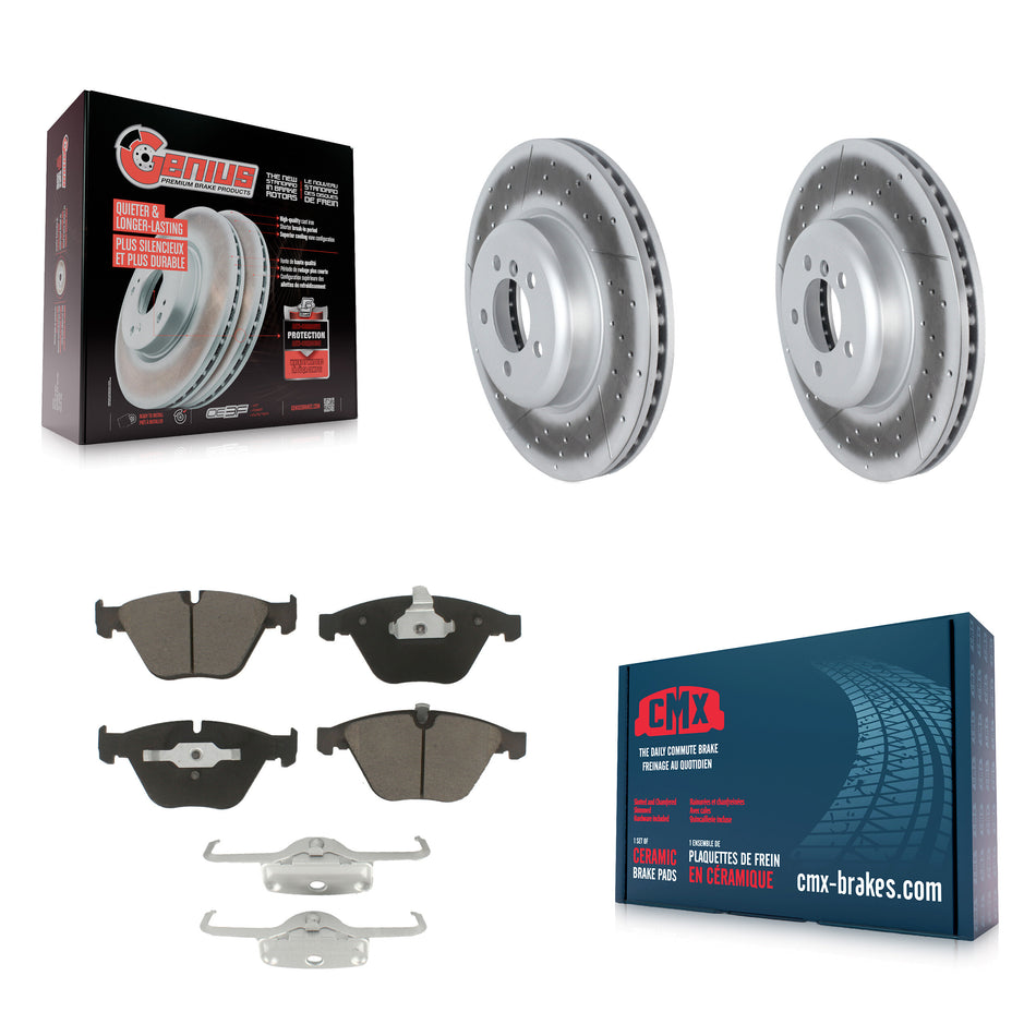 Front Coated Disc Brake Rotors And Ceramic Pads Kit For 2012 BMW 335i Convertible Coupe With Blue Painted Calipers KGC-102132