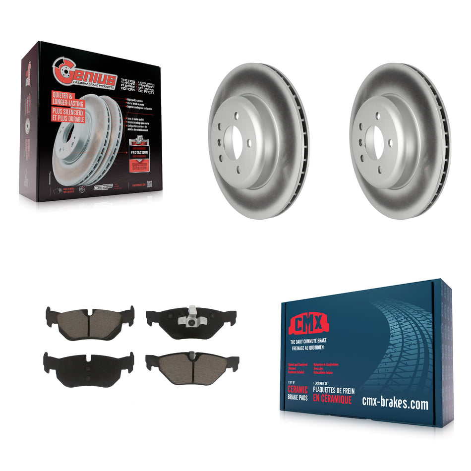 Rear Coated Disc Brake Rotors And Ceramic Pads Kit For 2013 BMW 328i xDrive 3.0L With 345mm Diameter Rotor M Sport Performance Brakes Dual Piston Caliper KGC-102178