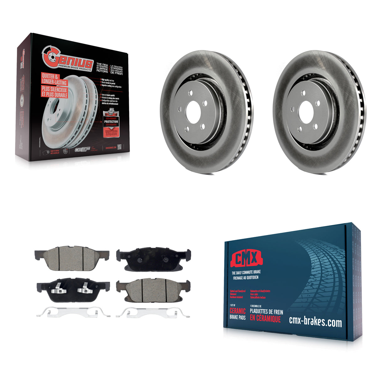 Front Coat Brake Rotor Ceramic Pad Kit For 19-23 Lincoln Nautilus With Vented Rear Rotors KGC-102225