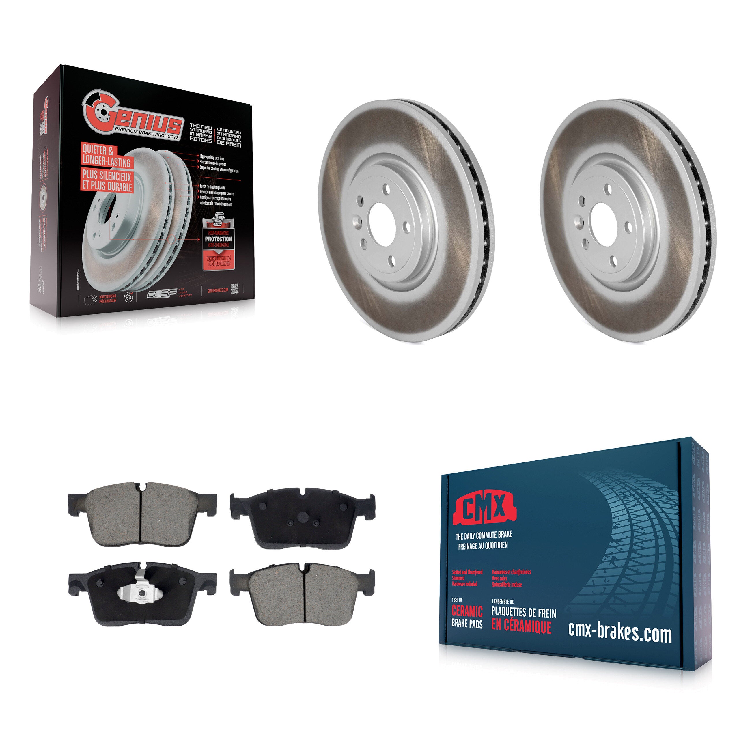 Front Coated Brake Rotors Ceramic Pad Kit For Jaguar F-Pace Land Rover Range Velar I-Pace KGC-102459
