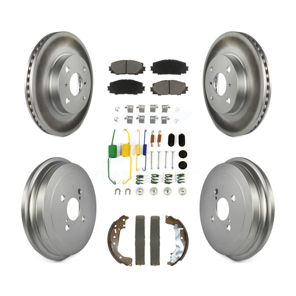 Front Rear Coated Disc Brake Rotors Ceramic Pads And Drum Kit (7Pc) For Toyota Yaris KGC-102481