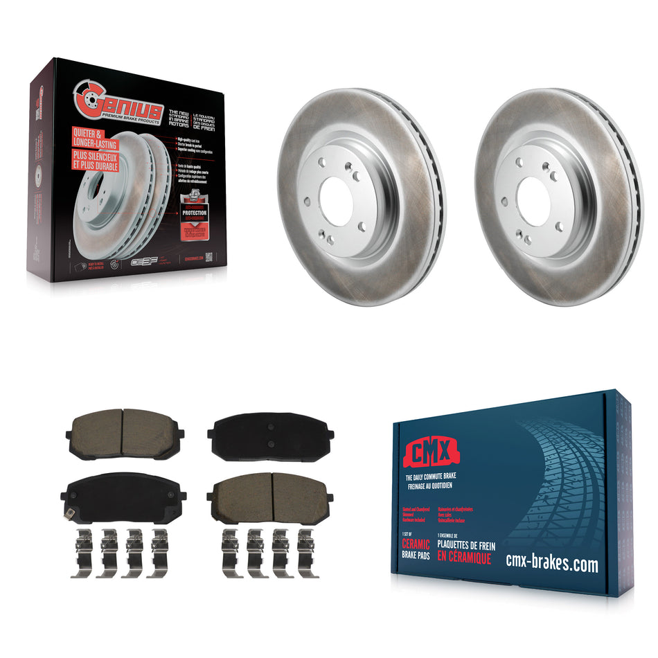 Front Coated Disc Brake Rotor & Ceramic Pad Kit For Hyundai Elantra Sonata Kia Niro EV K5 KGC-102596