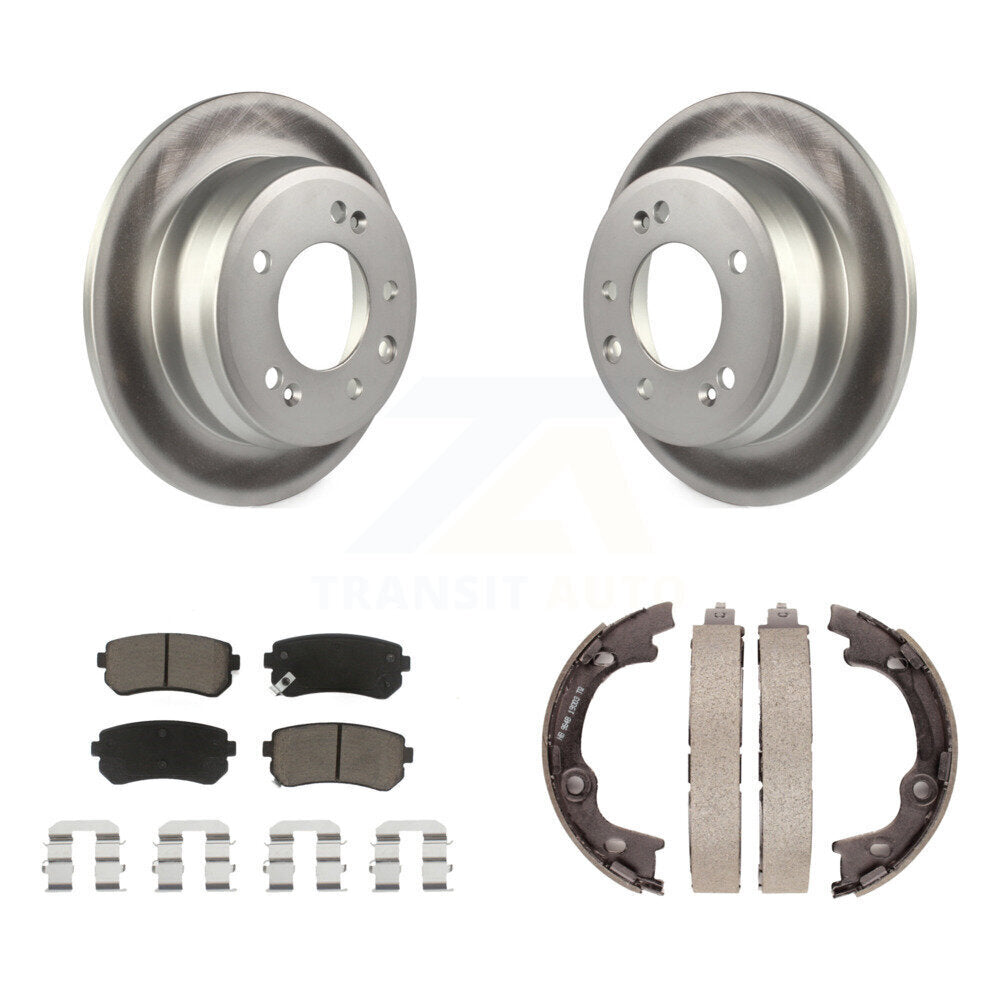 Rear Disc Coated Rotors Ceramic Pads & Parking Brake Shoes Kit For Hyundai Tucson Elantra KGC-102932