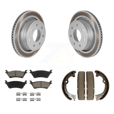 Rear Disc Coated Rotors Ceramic Pads & Parking Shoes Kit For Ford F-150 With 7 Lug Wheels KGC-103004
