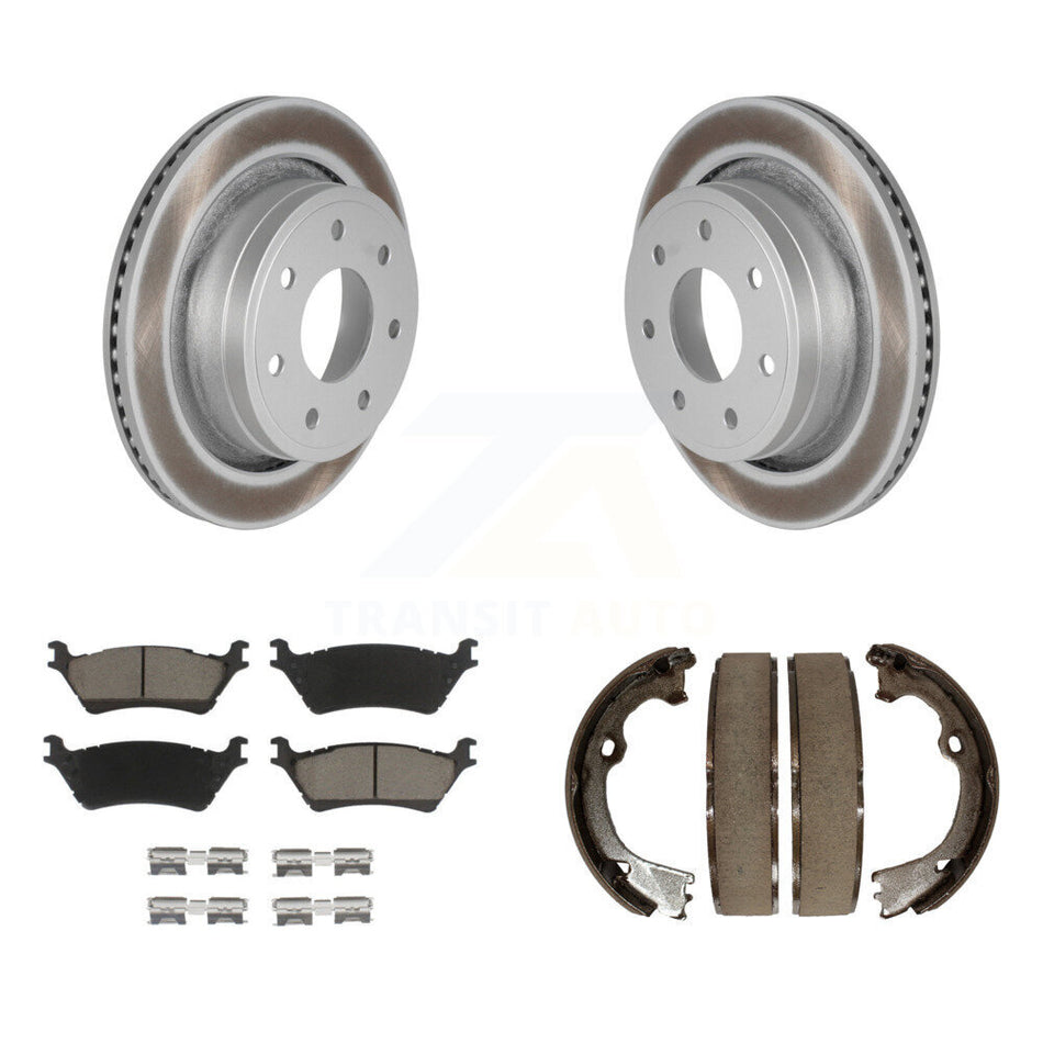 Rear Disc Coated Rotors Ceramic Pads & Parking Shoes Kit For Ford F-150 With 7 Lug Wheels KGC-103004