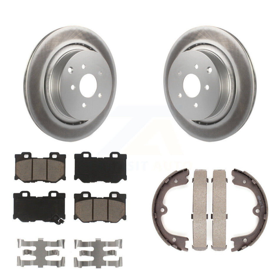 Rear Disc Coated Rotors Ceramic Pads Parking Shoes Kit For INFINITI Q50 M37 FX50 QX70 M56 KGC-103009