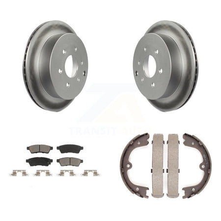 Rear Disc Coated Rotors Ceramic Pads & Parking Brake Shoes Kit For Nissan Frontier Xterra KGC-103010