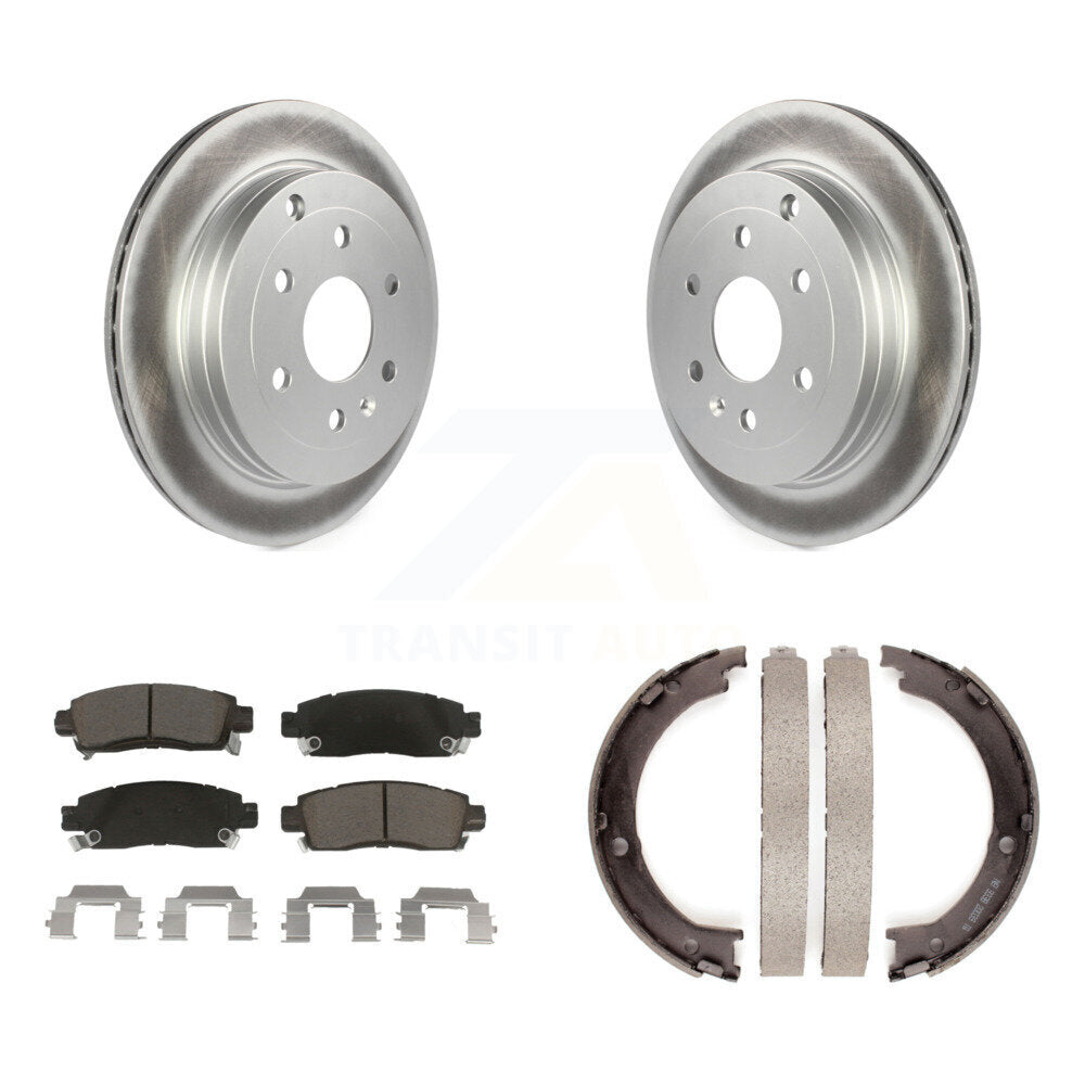 Rear Disc Coated Rotors Ceramic Pads Parking Brake Shoes Kit For GMC Acadia Buick Enclave KGC-103015