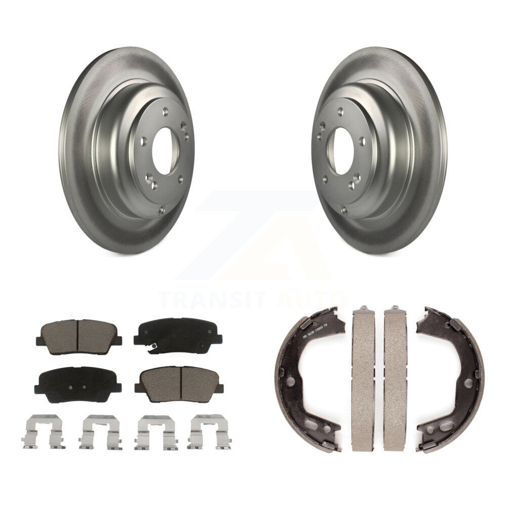 Rear Disc Coated Rotors Ceramic Pads & Parking Brake Shoes Kit For Hyundai Genesis Coupe KGC-103033