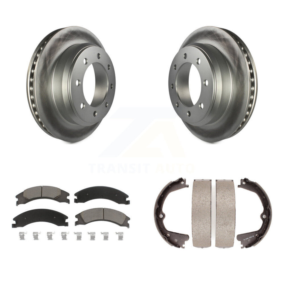 Rear Disc Coated Rotors Ceramic Pads & Parking Shoes Kit For Ford E-350 Super Duty E-250 KGC-103044