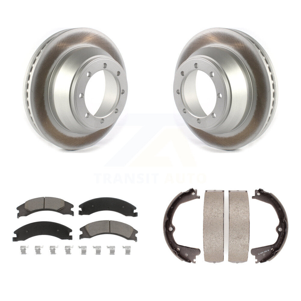 Rear Disc Coated Rotors Ceramic Pads & Parking Brake Shoes Kit For Ford E-450 Super Duty KGC-103048
