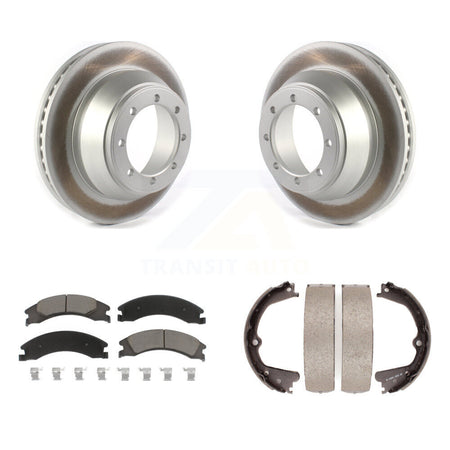 Rear Disc Coated Rotors Ceramic Pads & Parking Brake Shoes Kit For Ford E-450 Super Duty KGC-103048